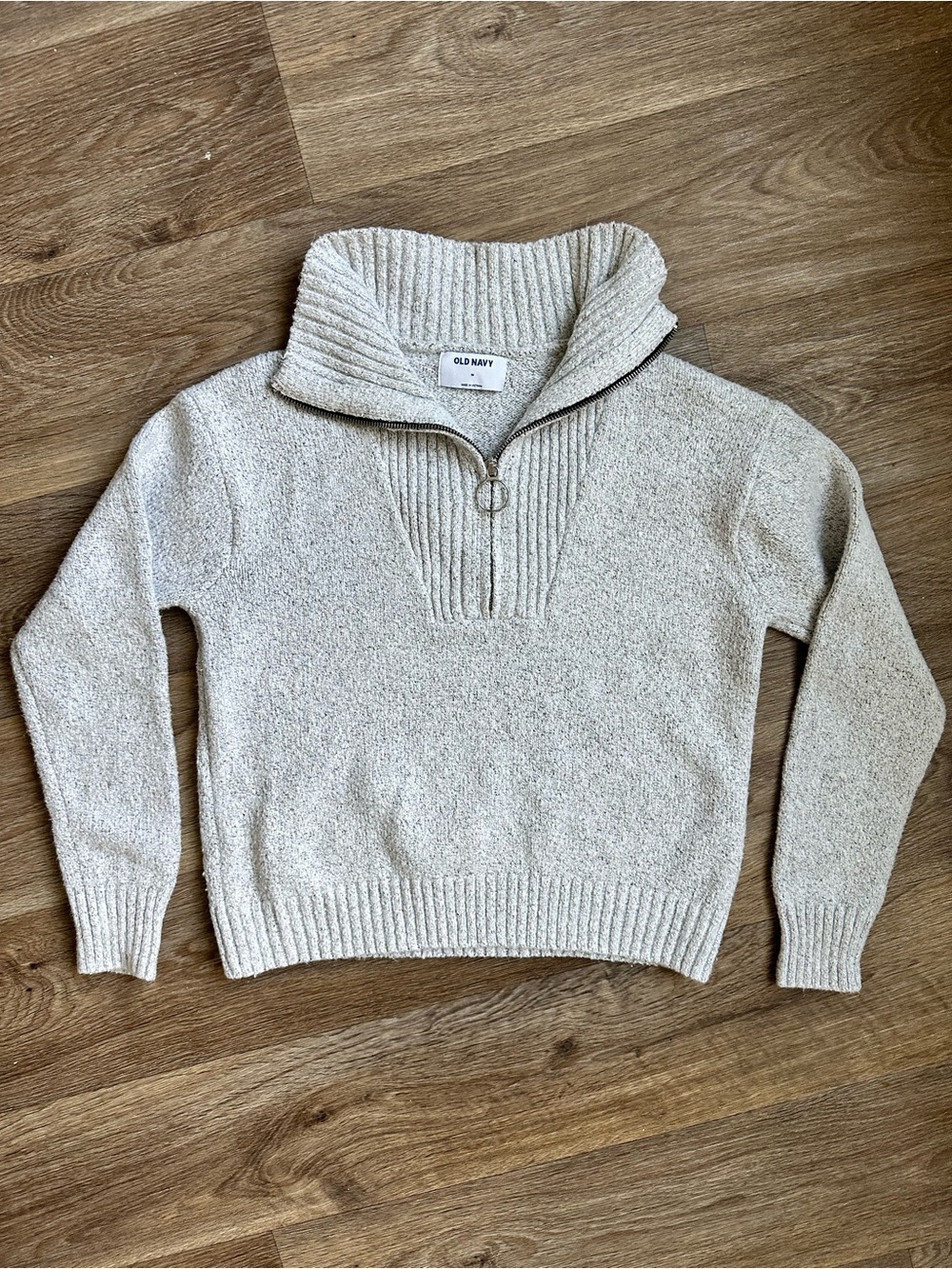 Old Navy Women’s Size M Quarter Zip Sweater Cream Ribbed Mock Neck Cozy Pullover